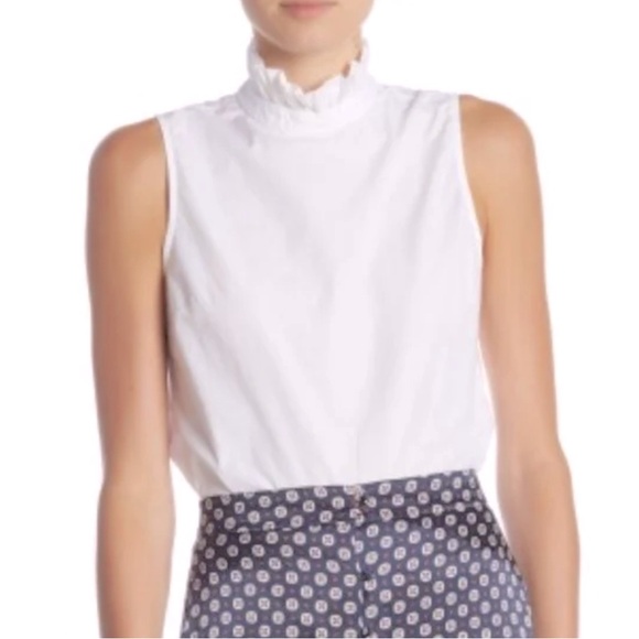 Frame Denim Tops - NWT [Frame] High Neck Sleeveless Ruffle Back Button Blouse Top White Women’s S